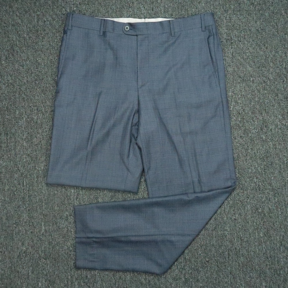 Zanella Pants Mens 35x31 Blue Check Devon Wool Blend Flat Front Straight